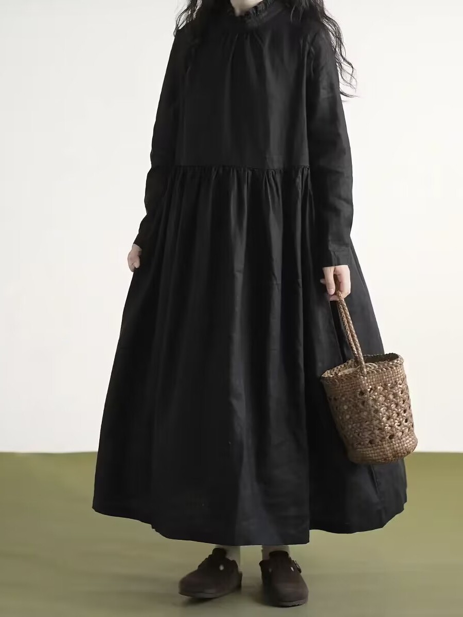 Casual Loose Linen Shirt Dress - Robe en lin à manches longues