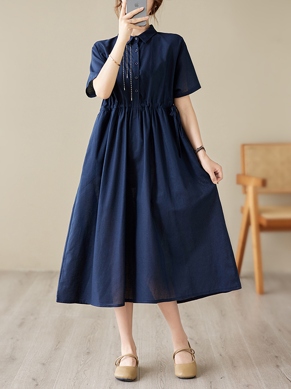 Casual Loose Linen Shirt Dress - Robe décontractée en coton et lin