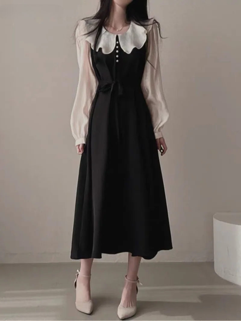French Vintage Floral Midi Dress - Robes à manches longues femmes français