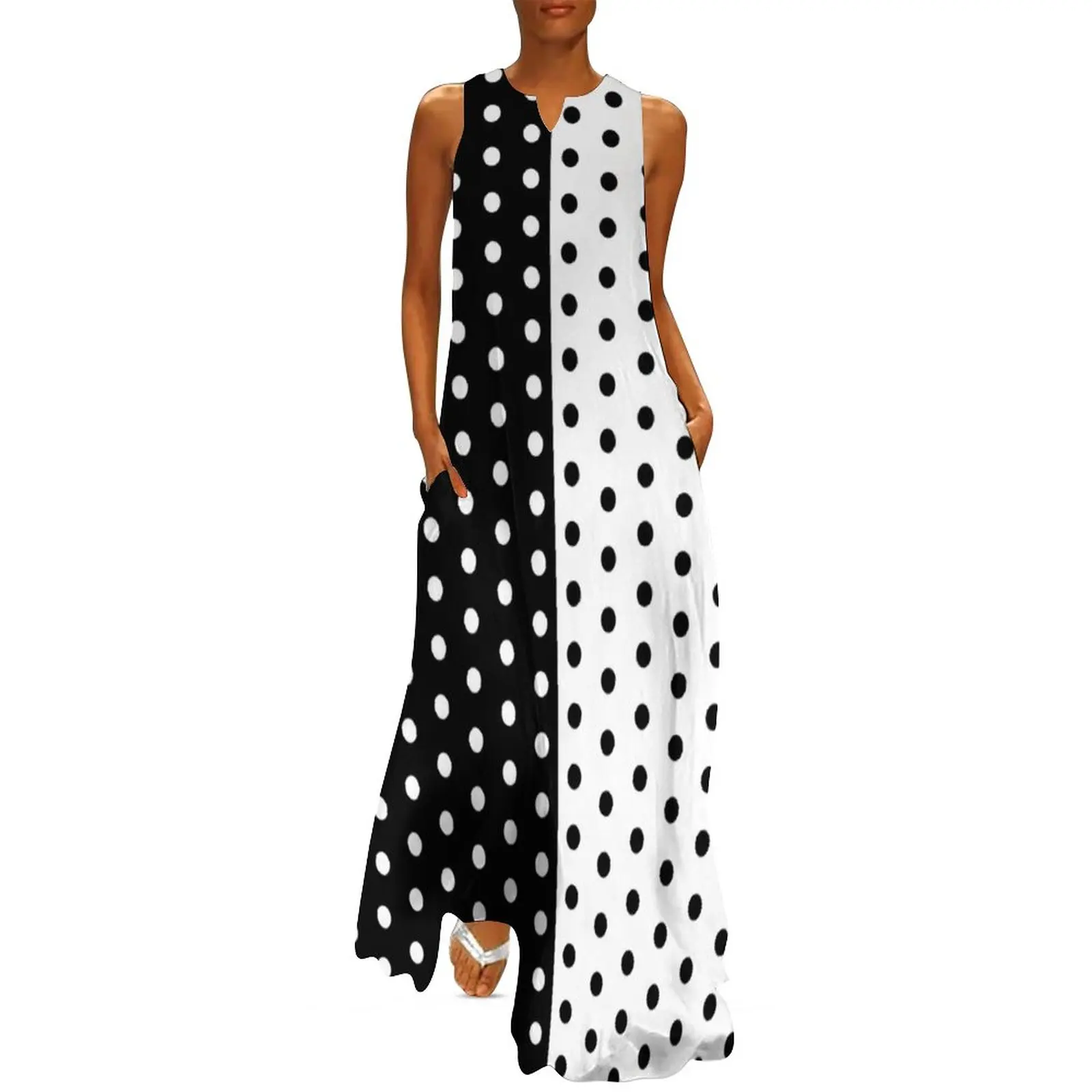 Boho Summer Beach Maxi Dress - Robe rétro bicolore printemps noir blanc