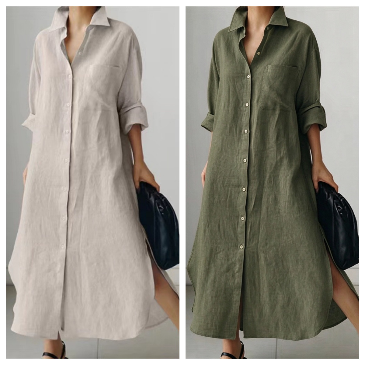 Robe longue élégante pour femm - Casual Loose Linen Shirt Dress avis et prix