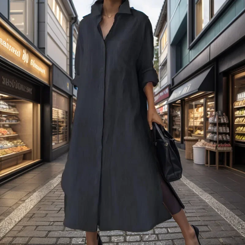 Robe longue élégante pour femm - Casual Loose Linen Shirt Dress avis et prix