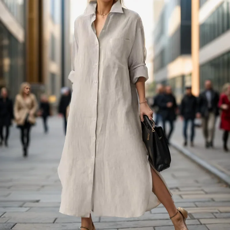 Robe longue élégante pour femm - Casual Loose Linen Shirt Dress avis et prix