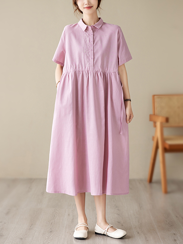 Robe décontractée en coton et  - Casual Loose Linen Shirt Dress avis et prix