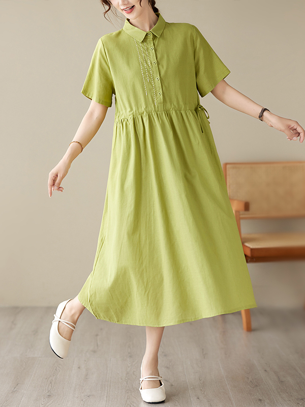 Robe décontractée en coton et  - Casual Loose Linen Shirt Dress avis et prix