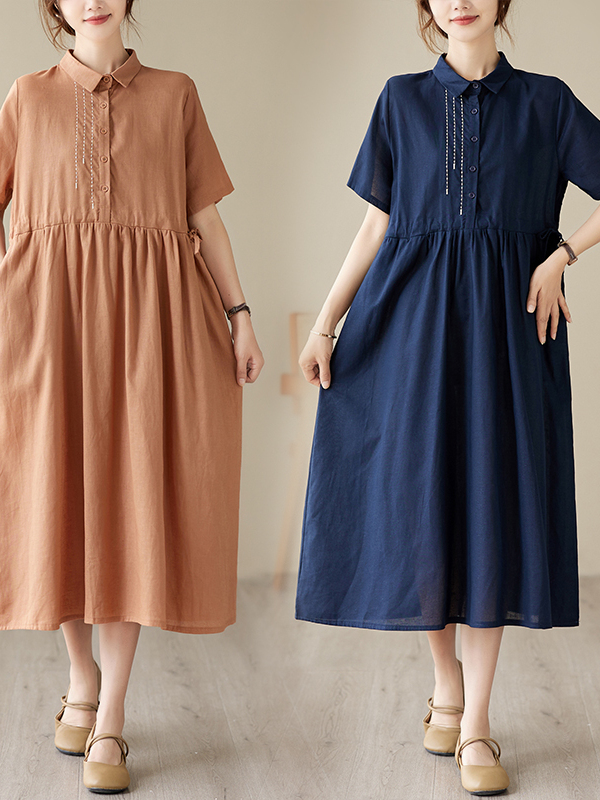 Robe décontractée en coton et  - Casual Loose Linen Shirt Dress avis et prix