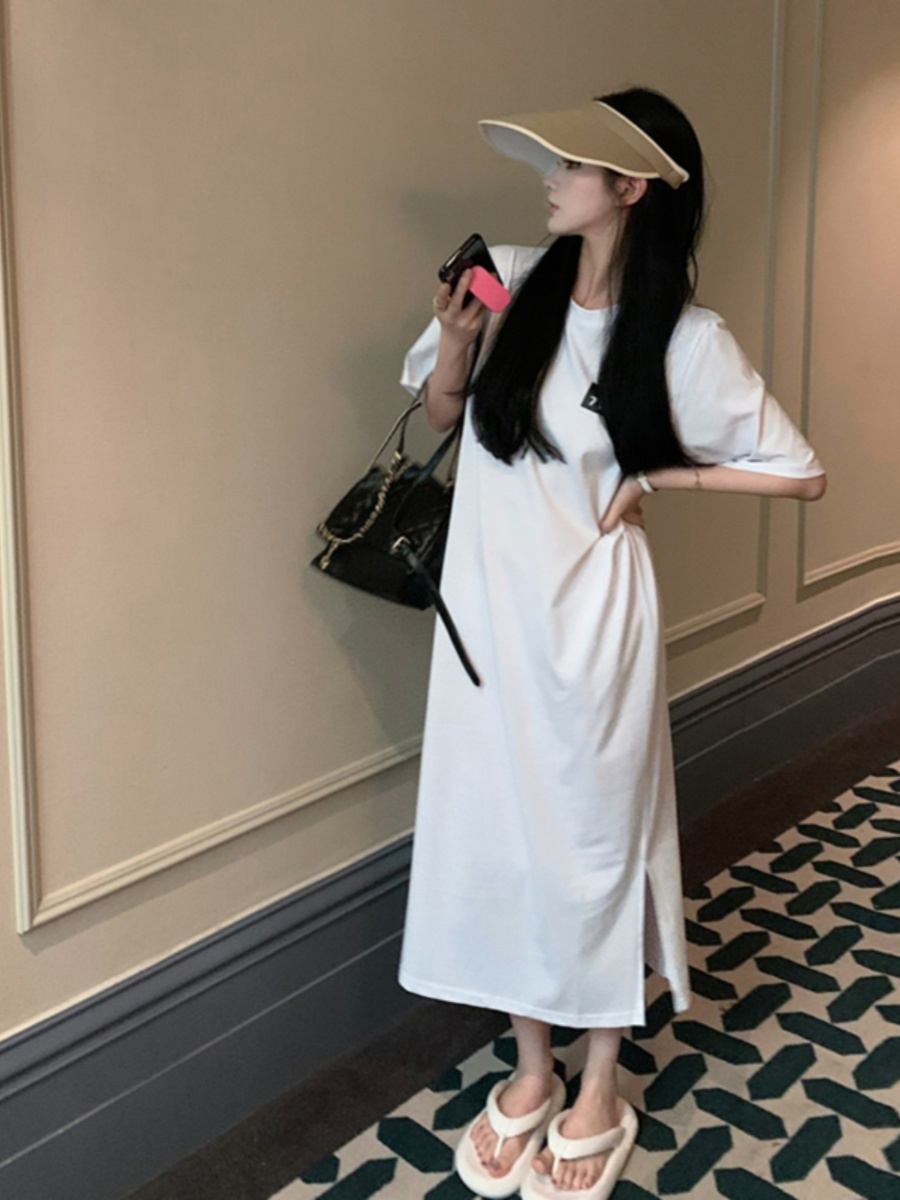 Robe T-shirt noire à manches c - Korean Style A Line Shirt Dress avis et prix