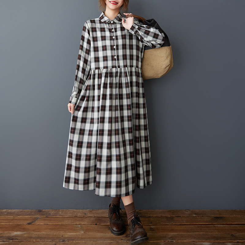 Jupe longue mi-longue à carrea - Korean Style A Line Shirt Dress avis et prix