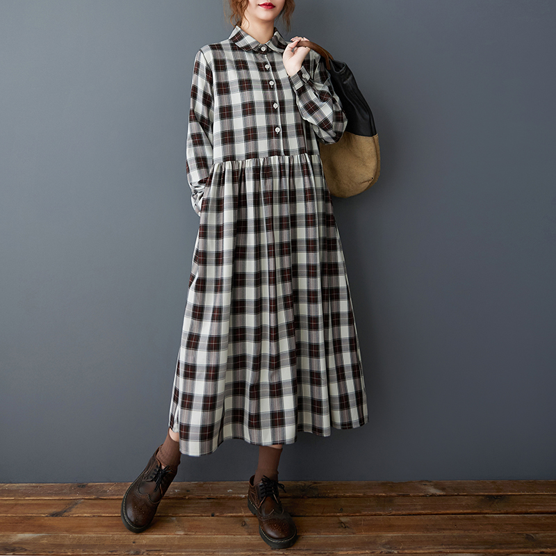 Jupe longue mi-longue à carrea - Korean Style A Line Shirt Dress avis et prix