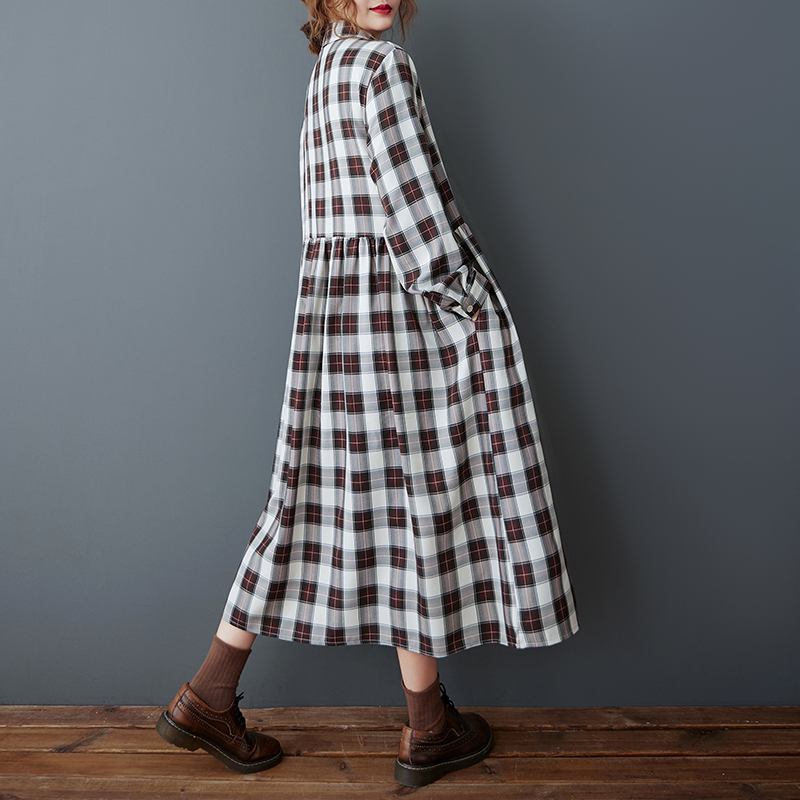 Jupe longue mi-longue à carrea - Korean Style A Line Shirt Dress avis et prix