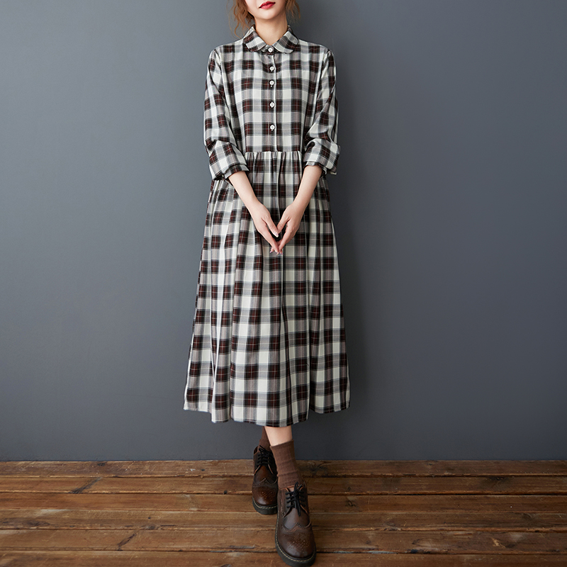 Jupe longue mi-longue à carrea - Korean Style A Line Shirt Dress avis et prix